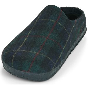 BIRKENSTOCK Men's Felt Slippers Amsterdam Wrapped / Dip / Shearling / / Navy / Plaid in Green - Image 3